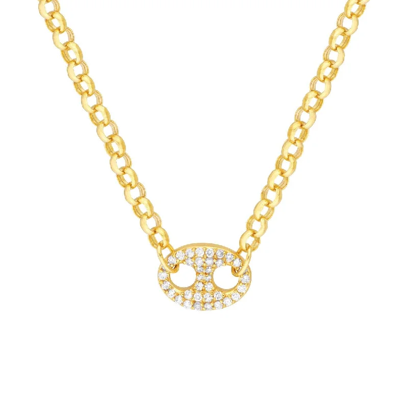 Swarovski crystal necklaces-14K Yellow Gold Diamond Puff Link on Rolo Necklace