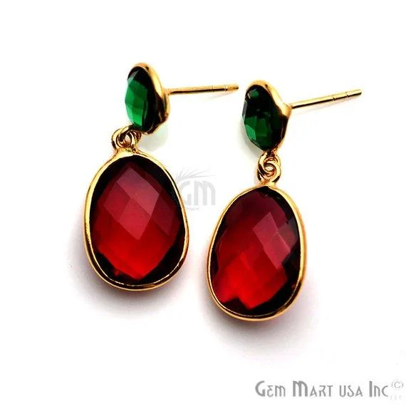 Wire-wrapped earrings-Gold Plated Round & Oval 30x13mm Gemstone Dangle Stud Earring 1Pair (Pick Your Stone)