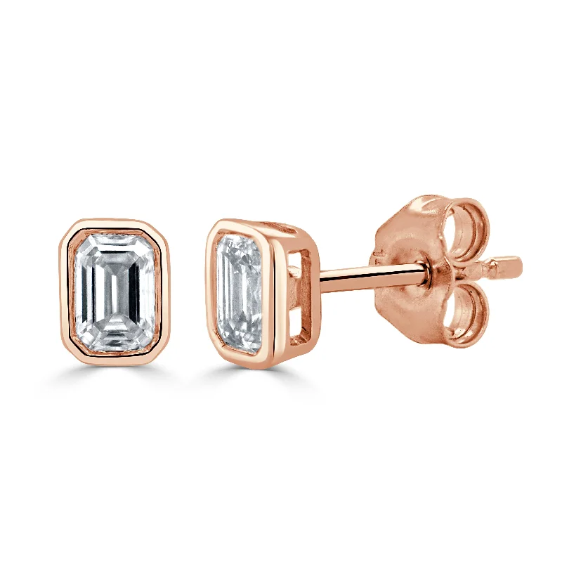 Organic shape earrings-14K Gold & Emerald-Cut Diamond Stud Earrings