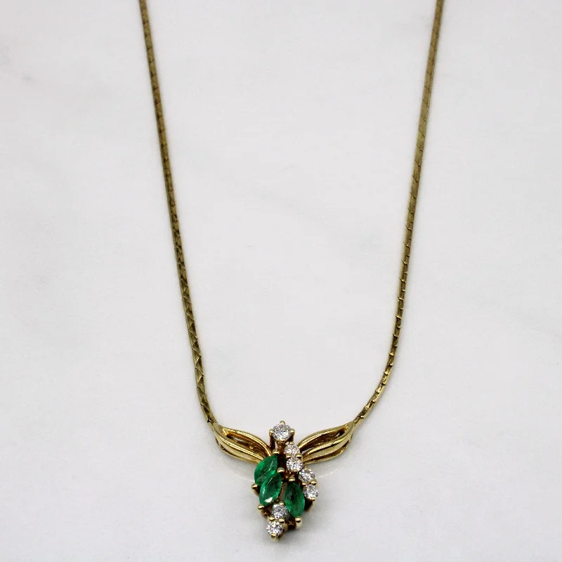 Moroccan motif necklaces-Emerald & Diamond Pendant 14k Necklace | 0.45ctw, 0.32ctw | 17" |