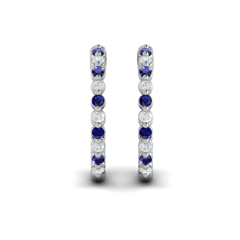 Statement cuff earrings-Inside Out Diamond and Blue Sapphire  Hoop Earrings