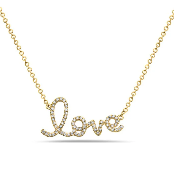 Mixed metal necklaces-14K Yellow Gold Diamond Love Necklace