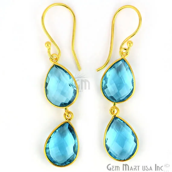 Layered dangle earrings-Blue Topaz Pears Shape 52x10mm Gold Plated Dangle Stud Earrings