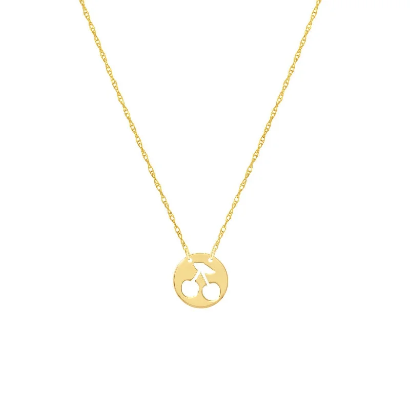 Organic shape necklaces-14K Yellow Gold So You Cutout Cherry Mini Disk Adj Necklace