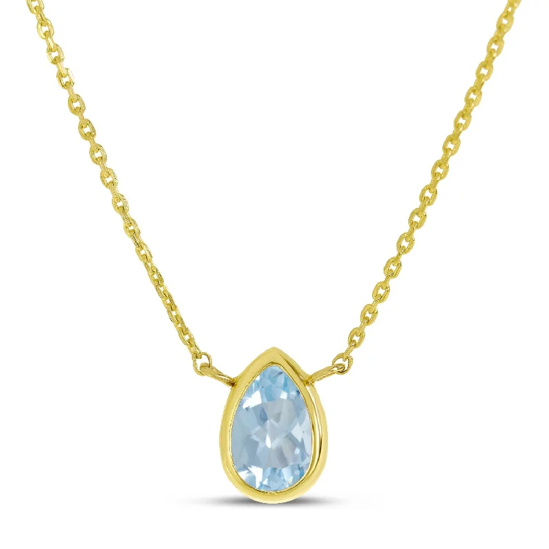 Glass bead necklaces-14K Gold Pear Aquamarine Birthstone Necklace