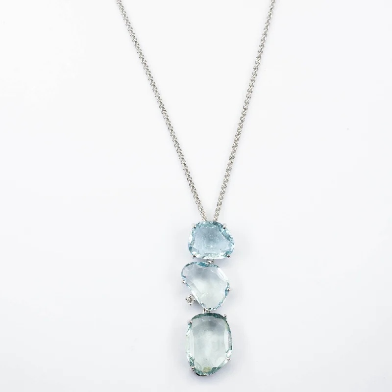 Adjustable cord necklaces-14k White Gold Organic Aquamarine Necklace |7.95ctw |18"