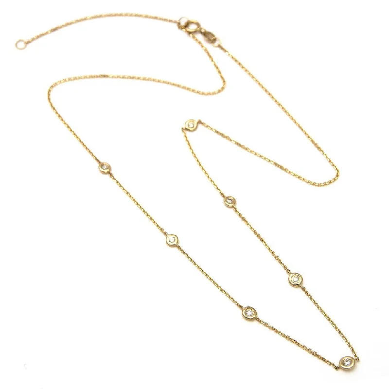 Herringbone chain necklaces-14K Yellow Gold Diamond By The Yard Round Bezel Diamond Necklace (0.23ct)