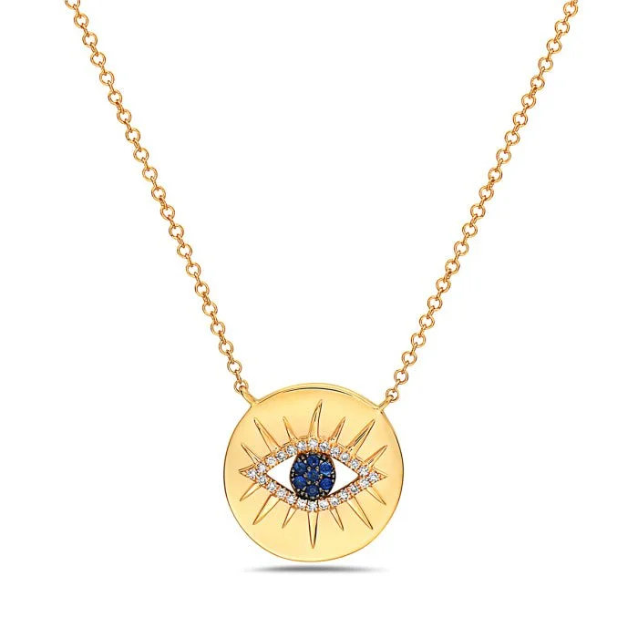 Geometric bar necklaces-14K Yellow Gold Diamond and Sapphire Eye Necklace