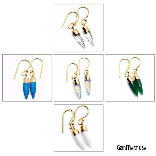 Minimalist bar earrings-Pencil Shape 24x6mm Gold Plated Gemstone Dangle Hook Earring Choose Your Style (90154-1)