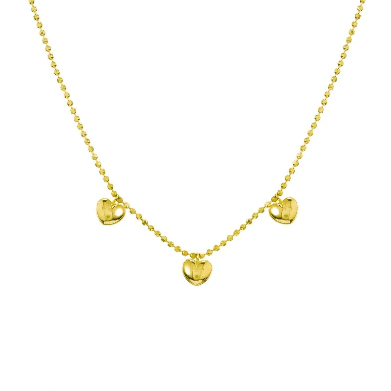 Moon phase necklaces-14K Yellow Gold Mommy Loves You Triple Puff Heart Adj. Necklace