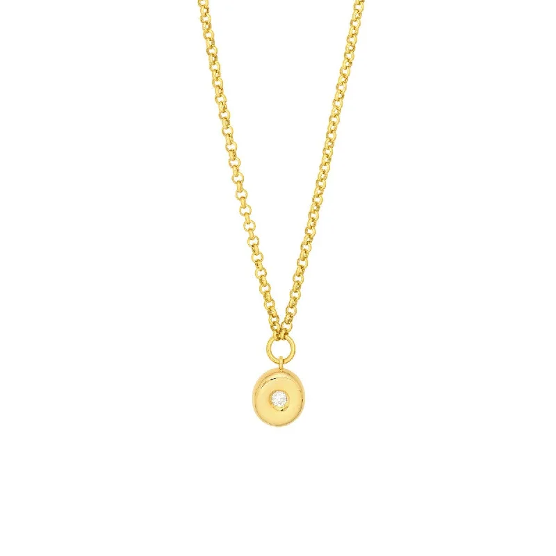 Personalized name necklaces-14K Yellow Gold Diamond Puff Charm Rolo Necklace