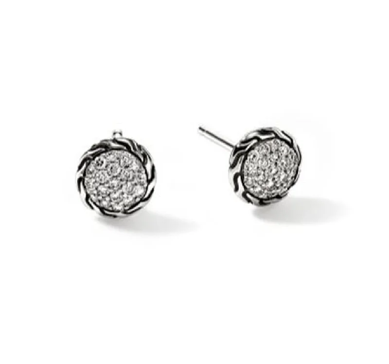 Bold statement earrings-John Hardy Essentials Silver Diamond Pave Stud Earrings