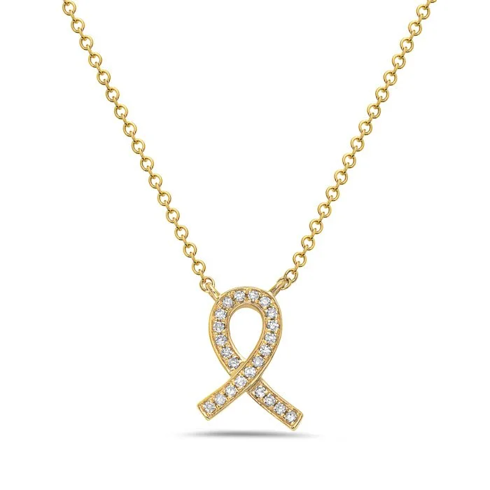 Oval pendant necklaces-14K Yellow Gold Ribbon Diamond Necklace