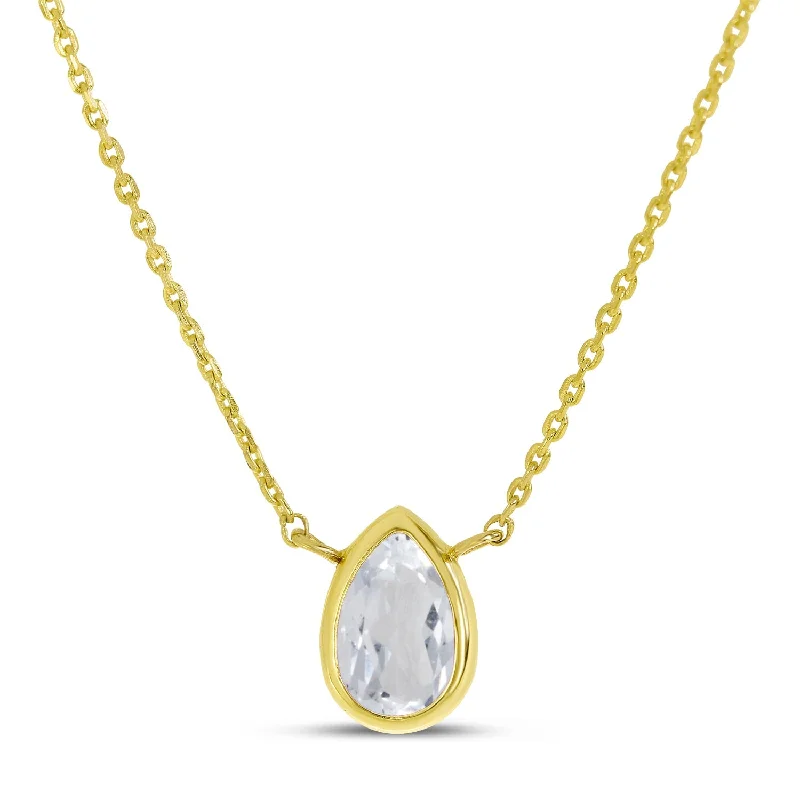 Cluster charm necklaces-14K Gold Pear White Topaz Birthstone Necklace