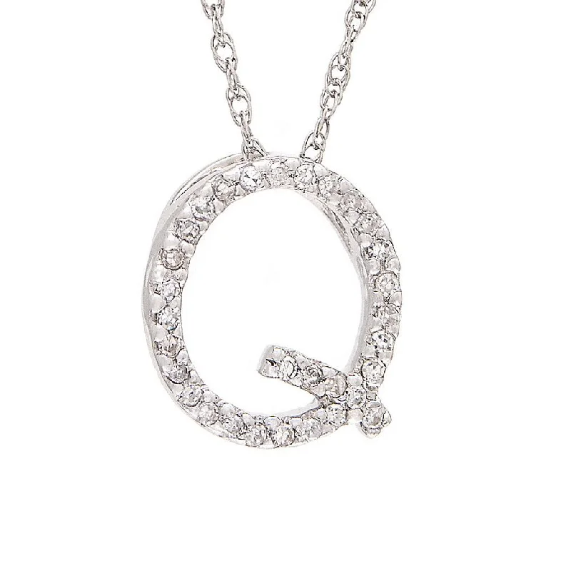 Geometric bar necklaces-14K Gold Initial "Q" Necklace With Diamonds (Big)