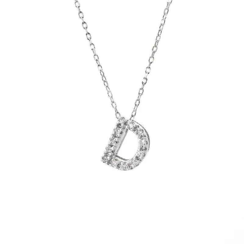 Sculptural art necklaces-14K Gold Initial "D" Necklace With Diamonds