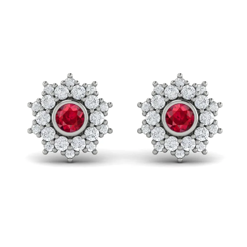 Hand-painted earrings-Diamond Star Cluster and Ruby Stud Statement Earrings