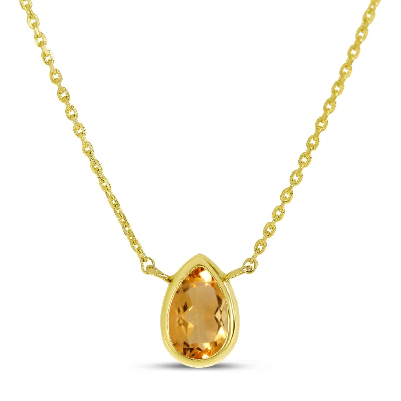 Moroccan motif necklaces-14K Gold Pear Citrine Birthstone Necklace