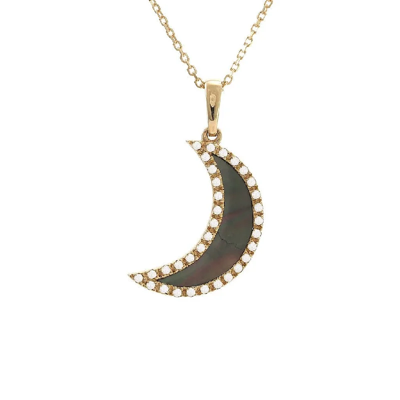 Teardrop gem necklaces-14K Yellow Gold Moon Flat Bezel Pearl Shell Necklace