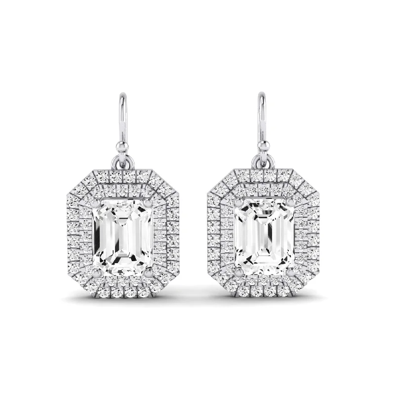 Knot design earrings-Forrest Emerald Cut Lab Diamond Halo Drop Earrings