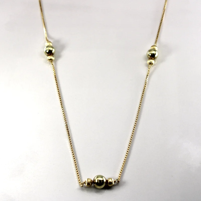 Sculptural art necklaces-14K Yellow Gold Beaded Box Chain Long Necklace | 30"|