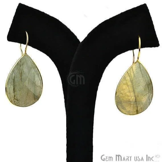 Sculptural art earrings-Labradorite 44X20mm Gold Plated Gemstone Dangle Earrings