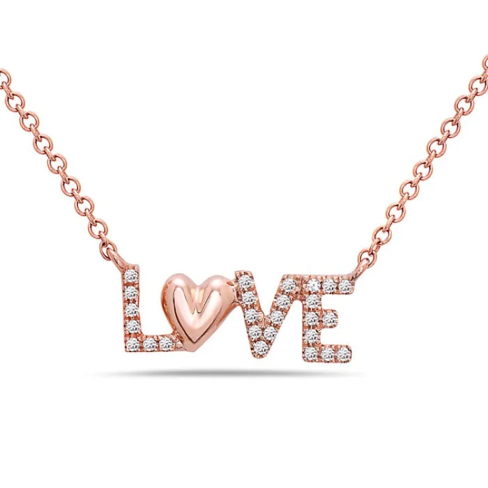 Polished gold necklaces-14K Rose Gold Love and Heart Diamond Necklace