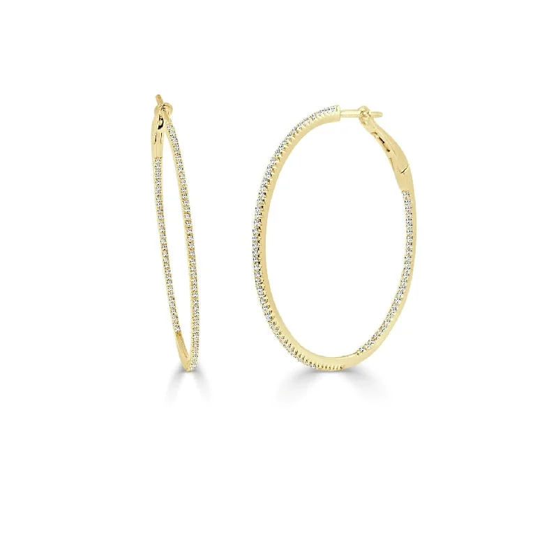 Asymmetrical earrings-14k Gold & Diamond Skinny Hoop Earrings 1.5"