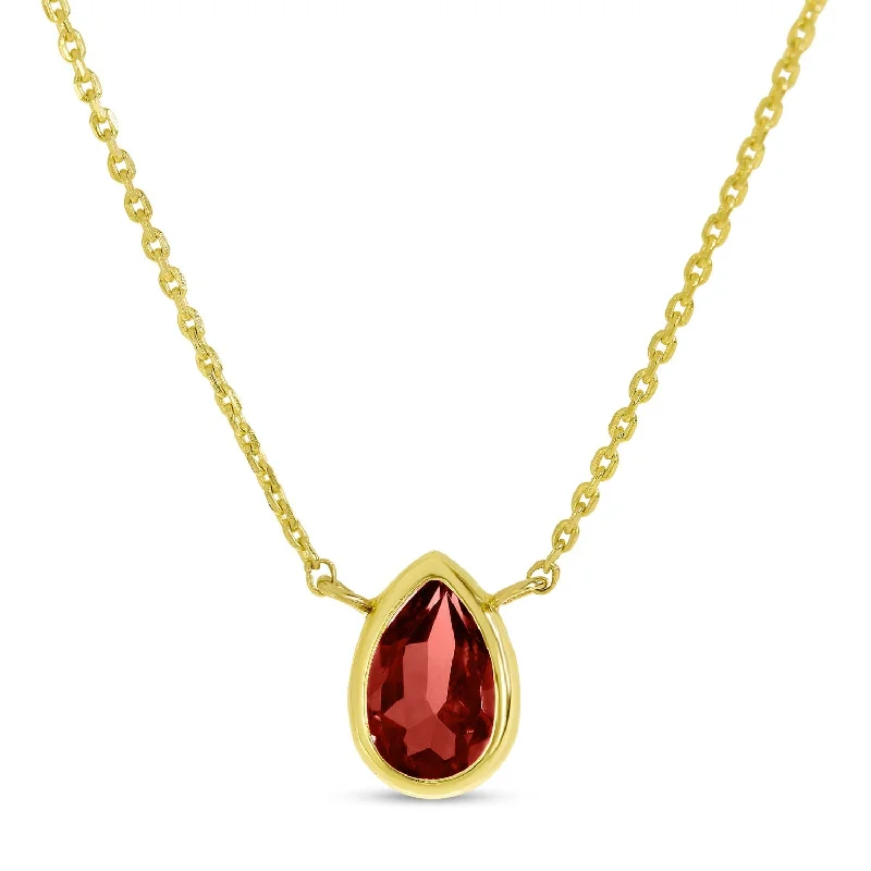 Filigree design necklaces-14K Gold Pear Garnet Birthstone Necklace