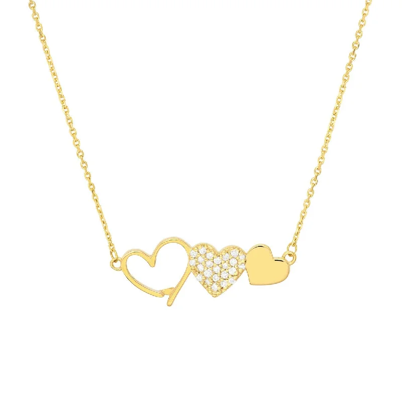 Leather braid necklaces-14K Yellow Gold Heart Trio with Diamonds Necklace