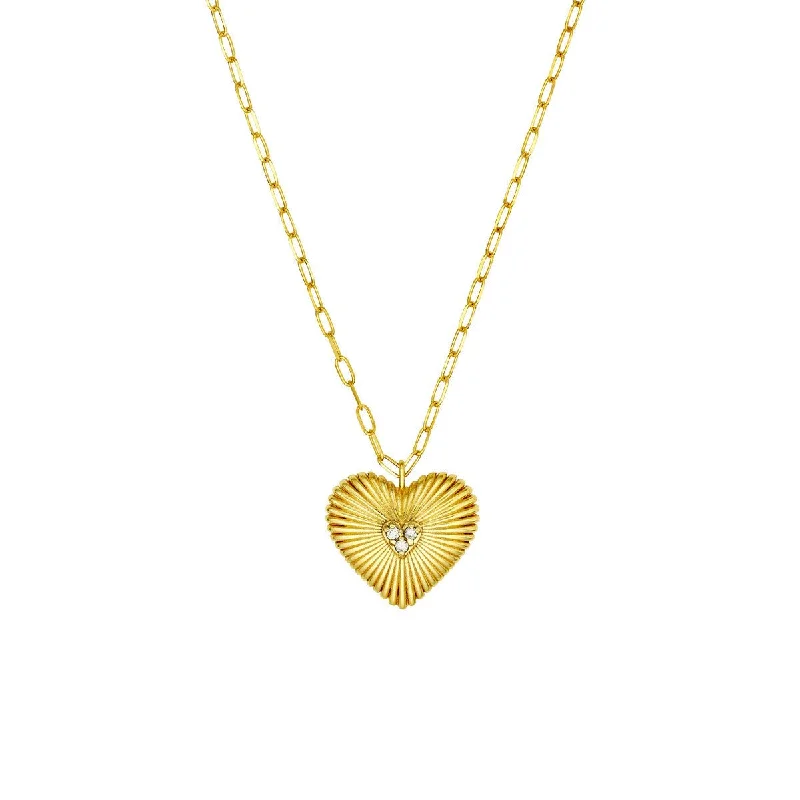 Starry charm necklaces-14K Yellow Gold Diamond Radiant Heart Pendant Necklace