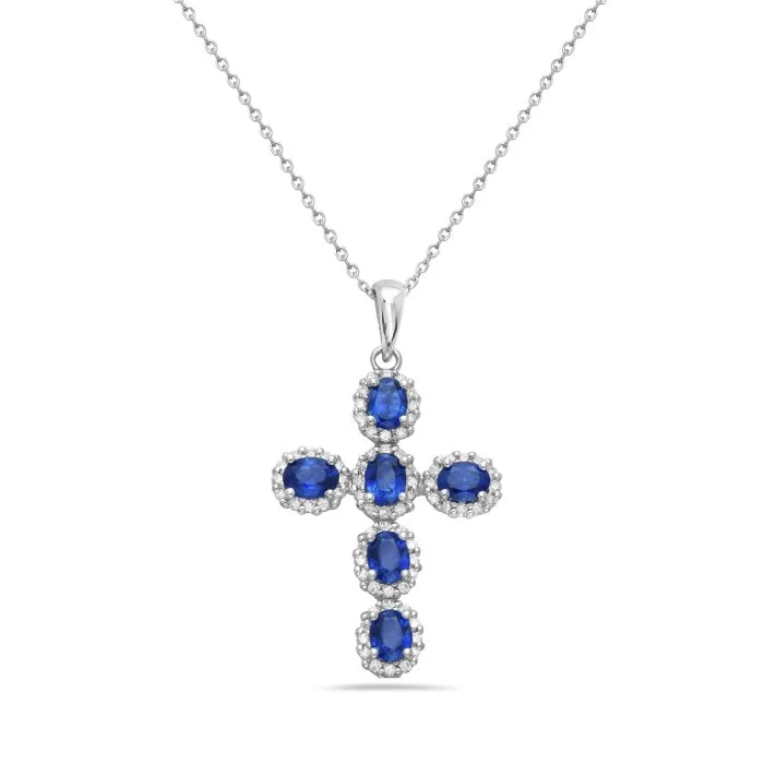 Bold collar necklaces-14K White Gold Sapphire Cross Pendant