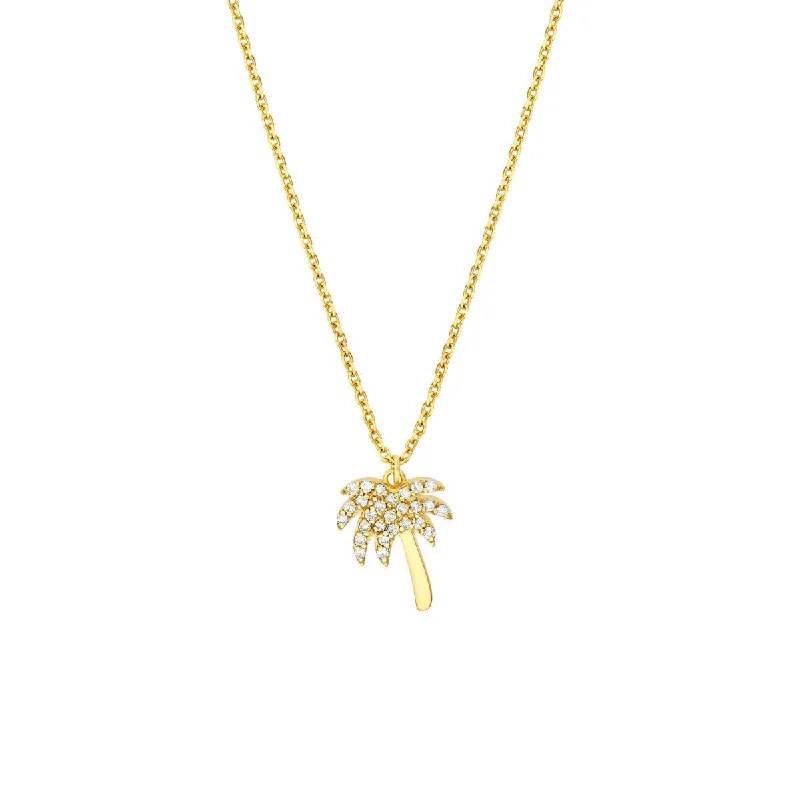 Evil eye necklaces-14K Yellow Gold Diamond Palm Tree Adj Necklace