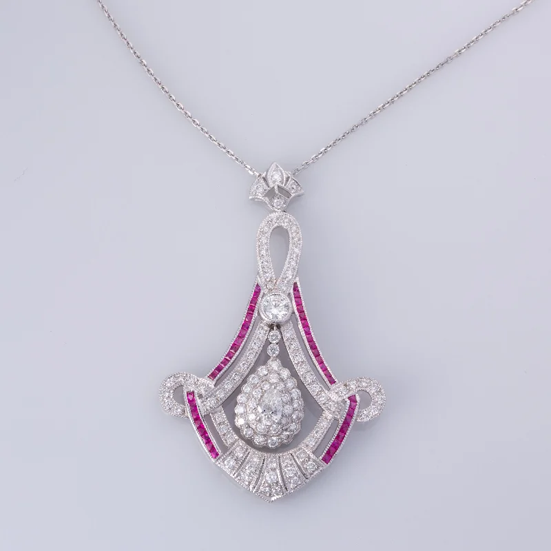 Luxe diamond necklaces-Platinum Ruby and Diamond Necklace | 1.00ctw, 3.55ctw | 16"|