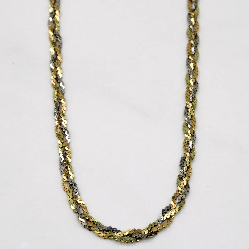 Peacock feather necklaces-18k Two Tone Gold Woven Necklace | 14" |