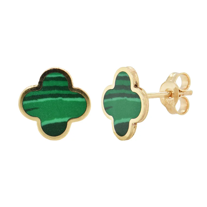 Rose gold earrings-14k Gold & Malachite Clover Stud Earrings