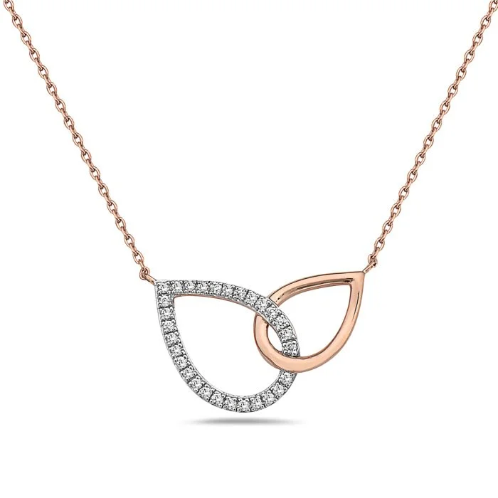 Sculpted chain necklaces-14K Rose Gold Teardrop Shape Diamond Necklace