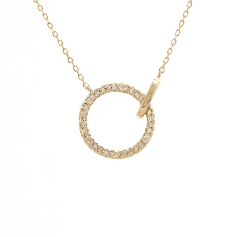 Tennis style necklaces-14K Yellow Gold Circle Single Micro Pave Diamond Necklace