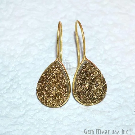 Shell motif earrings-Pear Shape 19x15mm Gold Plated Druzy Hook Earrings (Pick your Gemstone) (90201-1)