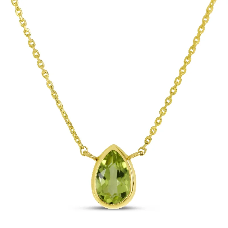 Medallion coin necklaces-14K Gold Pear Peridot Birthstone Necklace