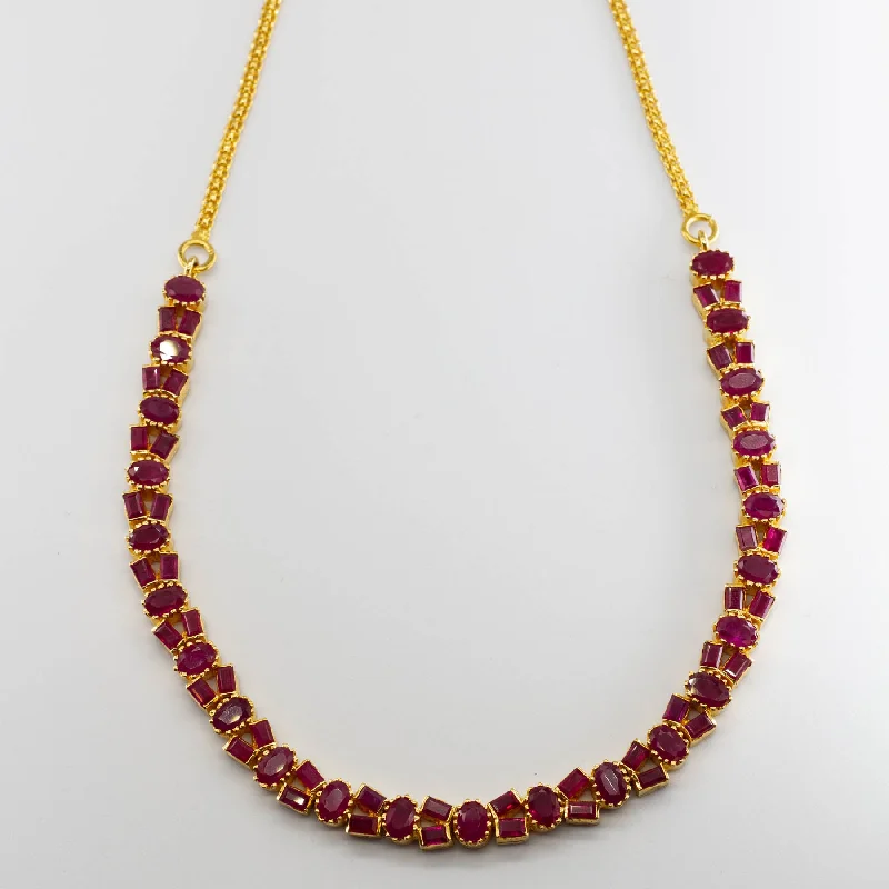 Druzy stone necklaces-22k Yellow Gold and Ruby Necklace | 13.50 ctw | 16"