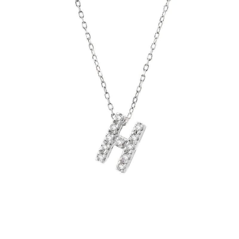 Hexagon charm necklaces-14K Gold Initial "H" Necklace With Diamonds