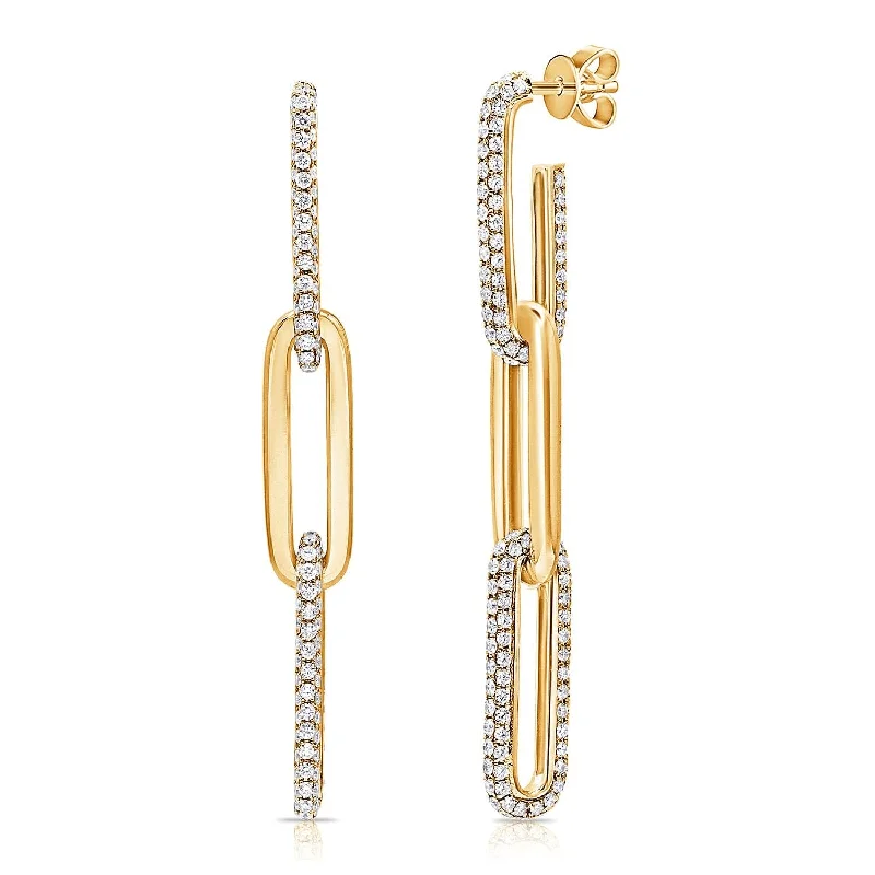 Gemstone cluster earrings-14k Gold & Diamond Paperclip Link Drop Earrings