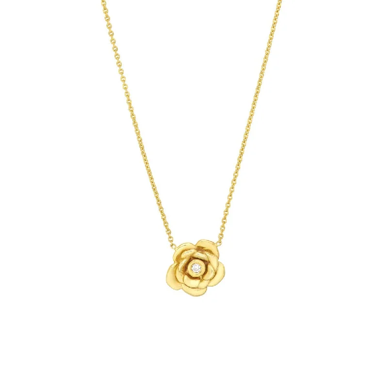 Celestial pendant necklaces-14K Yellow Gold 3D Rose Station Necklace