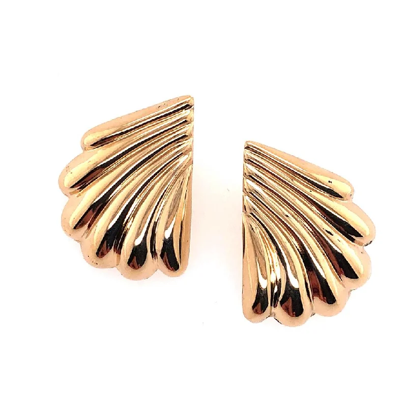 Rose quartz earrings-Estate 14K yellow Gold Fan Earrings