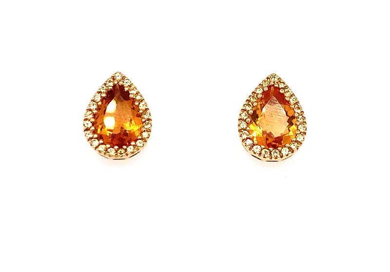 Rose gold earrings-9ct Yellow Gold Citrine & Diamond Pear Stud Earrings