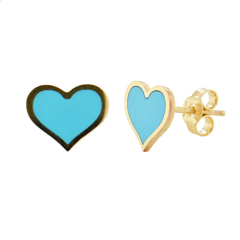 Sunflower motif earrings-14K Gold Heart Stud Turquoise Stud Earrings