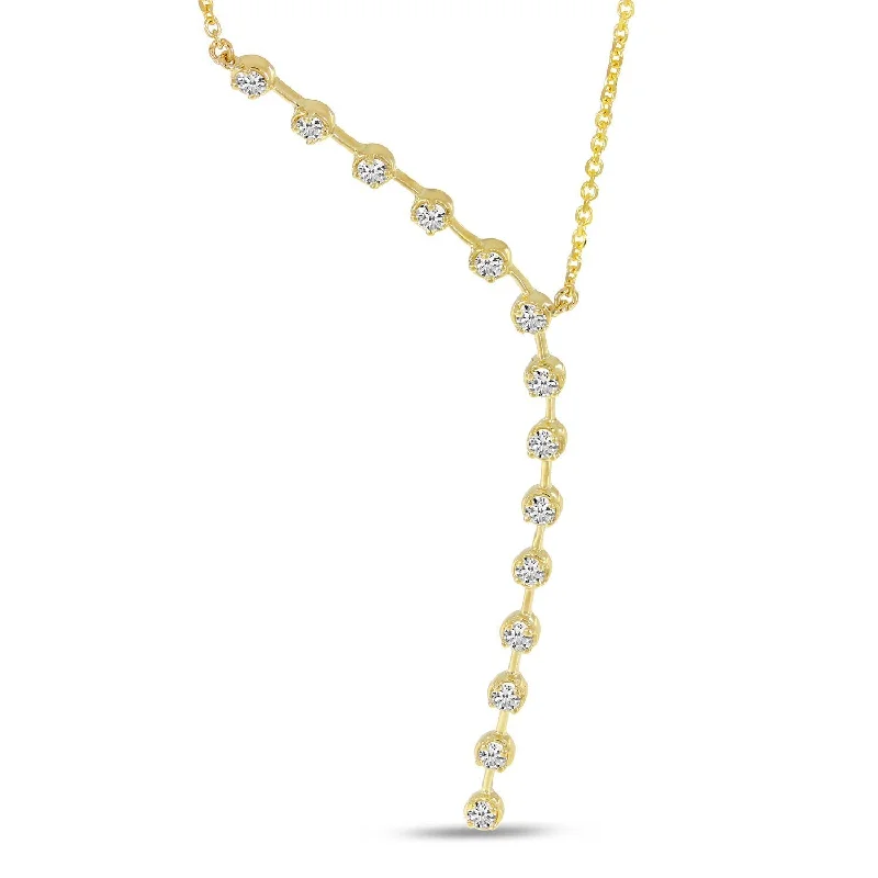 Wire-wrapped necklaces-14K Yellow Gold Asymmetrical Diamond Necklace