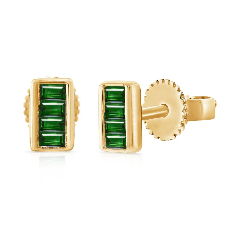 Retro style earrings-14k Gold & Emerald Baguette Stud Earrings