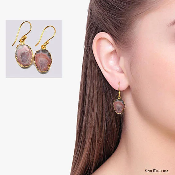 Luxe velvet earrings-Geode Druzy Dangle Earrings, 22k Gold Electroplated Hook Earrings (DPER-90325)